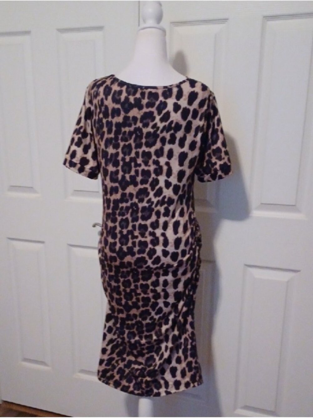 × Leopard Print Short Sleeve Bodycon Dress - Beige and Black Women's Size Large - Picture 10 of 12